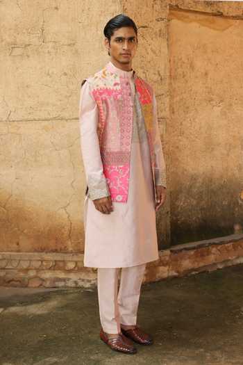 Aum By Asit And Ashima Silk Brocade Patchwork Bundi & Kurta Set 