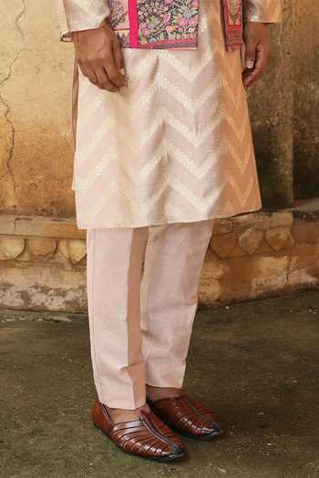 Aum By Asit And Ashima_Pink Silk, Cotton, Lycra Embroidery, Patchwork Bundi And Kurta Set _Online_at_Aza_Fashions