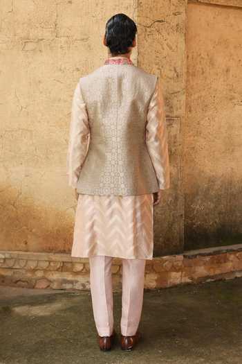 Aum By Asit And Ashima Pink Silk Bundi & Kurta Set