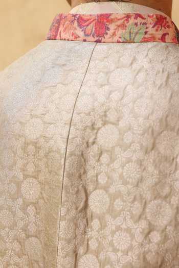 Shop_Aum By Asit And Ashima_Pink Silk, Cotton, Lycra Embroidery, Patchwork Bundi And Kurta Set _Online_at_Aza_Fashions