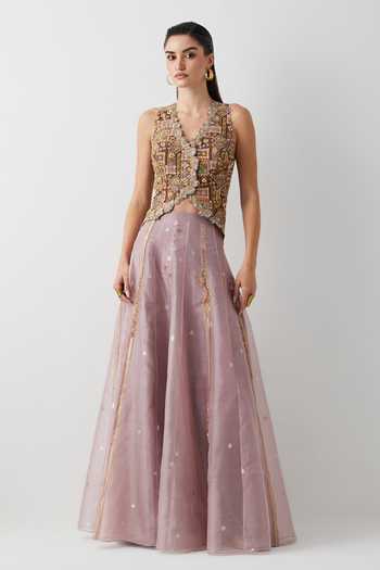 Aum By Asit And Ashima Embroidered Corset & Skirt Set 