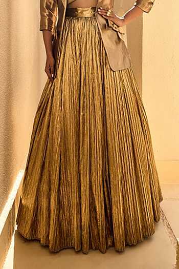 Shop_ASHNA VASWANI_Gold Silk, Jacquard Open , Sweetheart Lehenga Set _Online_at_Aza_Fashions