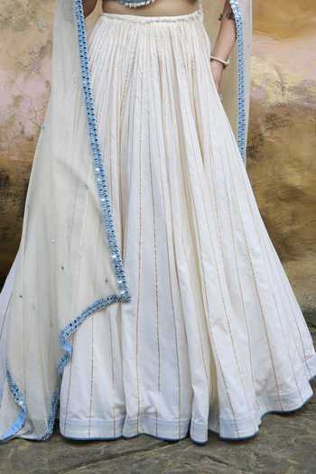 Shop_ASHNA VASWANI_Ivory Cotton, Denim Halter Neck Striped Lehenga Set _Online_at_Aza_Fashions