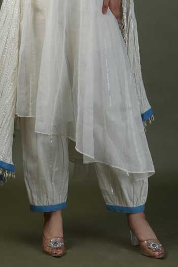 Shop_ASHNA VASWANI_Ivory Cotton, Denim, Kota Doria Round Neck, Yes And Kurta Set _Online_at_Aza_Fashions