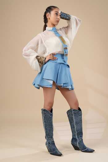 ASHNA VASWANI Handwork Kota Doria Denim Shirt & Skirt Set 