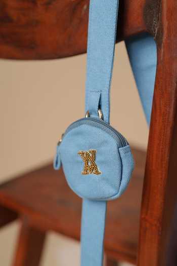 ASHNA VASWANI_Blue Hand Work Denim Sling Bag _Online_at_Aza_Fashions
