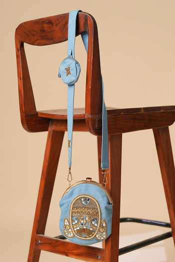 Shop_ASHNA VASWANI_Blue Hand Work Denim Sling Bag _Online_at_Aza_Fashions