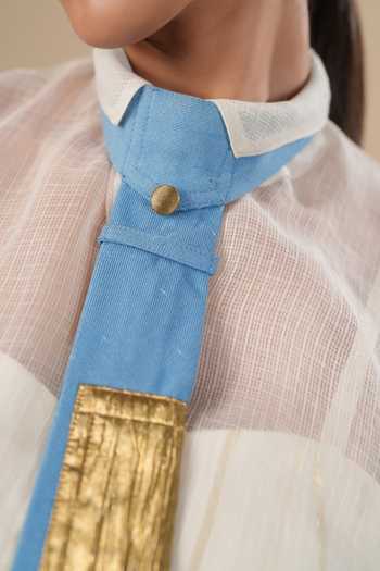 Shop_ASHNA VASWANI_Blue Hand Work Denim Tie _Online_at_Aza_Fashions