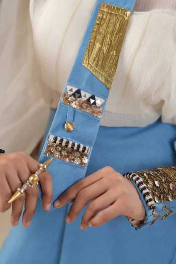 ASHNA VASWANI_Blue Hand Work Denim Tie _at_Aza_Fashions