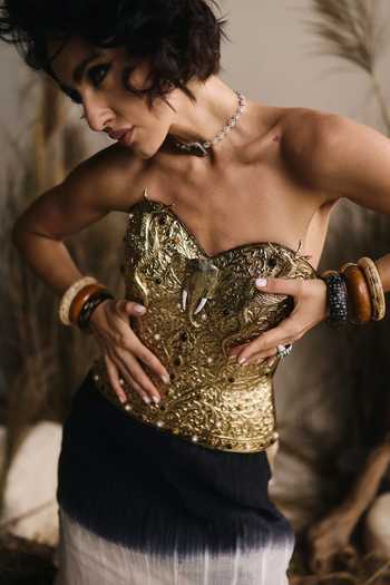 ASHNA VASWANI Multi Color Satin, Chanderi Silk Sweetheart Neck Brass Bustier And Skirt Set Online at Aza Fashions ASHNA VASWANI_Multi Color Satin, Chanderi Silk Sweetheart Neck Brass Bustier And Skirt Set _Online_at_Aza_Fashions