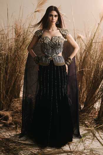 ASHNA VASWANI Chanderi Cape & Velvet Lehenga Set 