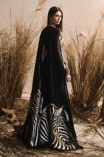 ASHNA VASWANI Chanderi Cape & Velvet Lehenga Set 