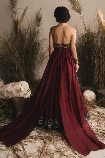 ASHNA VASWANI Cheetah Print Chanderi Corset & Lehenga Set 