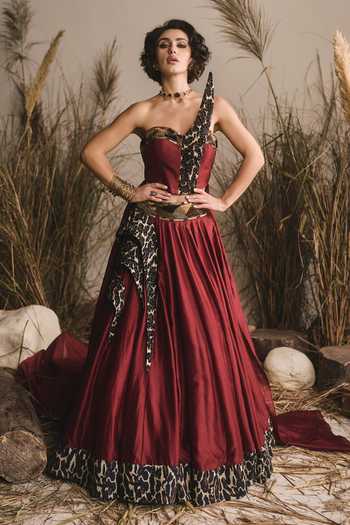 ASHNA VASWANI Cheetah Print Chanderi Corset & Lehenga Set 