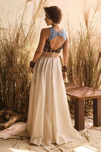 ASHNA VASWANI Cheetah Print Gown & Skirt Set 