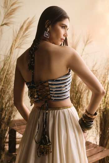 ASHNA VASWANI Striped Chanderi & Denim Gown 