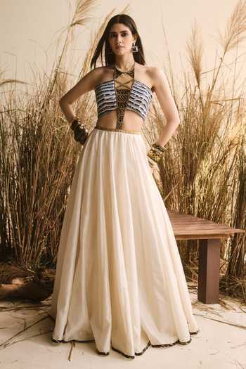 ASHNA VASWANI Striped Chanderi & Denim Gown 
