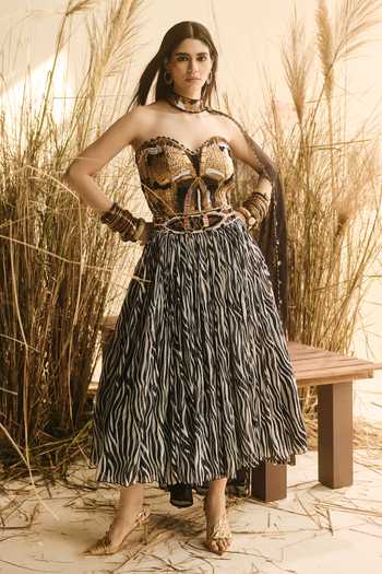 ASHNA VASWANI Sequin Zebra Print Silk Corset & Lehenga Set 