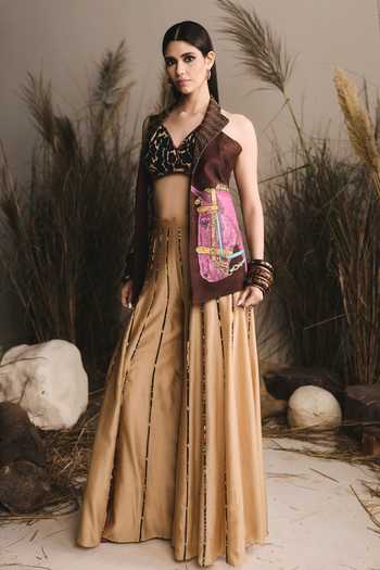 ASHNA VASWANI Hand Painted Raw Silk Jacket Set 