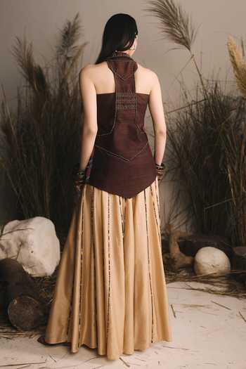 ASHNA VASWANI Hand Painted Raw Silk Jacket Set 