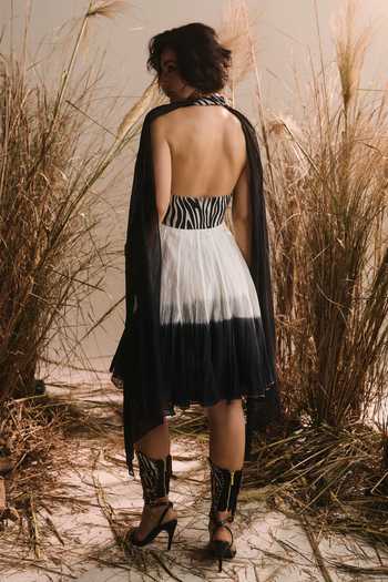 ASHNA VASWANI Embroidered Zebra Print Dress 