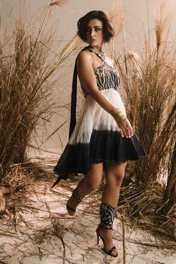 Buy ASHNA VASWANI Black Chanderi Silk, Handloom Cotton, Shantoon Embroidered Zebra Print Dress Online at Aza Fashions Buy_ASHNA VASWANI_Black Chanderi Silk, Handloom Cotton, Shantoon Embroidered Zebra Print Dress _Online_at_Aza_Fashions