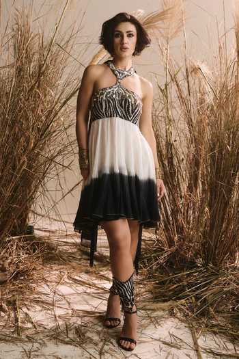 ASHNA VASWANI Embroidered Zebra Print Dress 