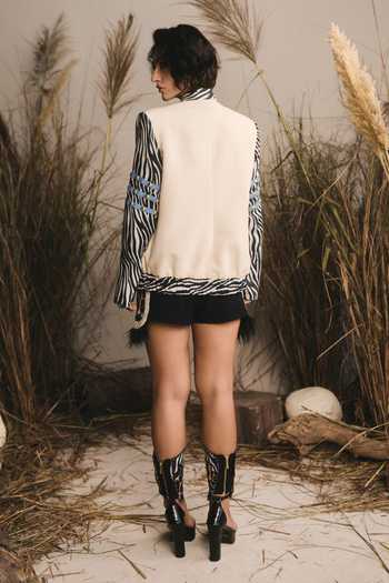 ASHNA VASWANI Embellished Zebra Handloom Cotton Jacket Set 