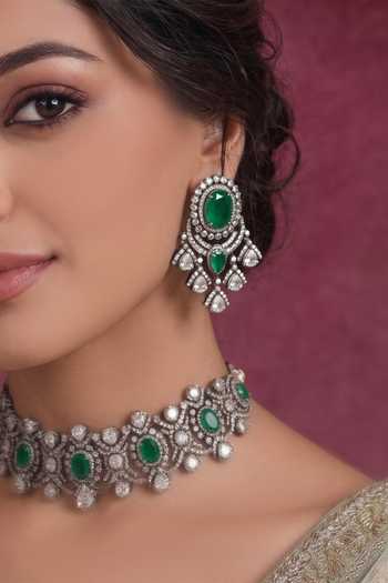 Buy Prestones Green Zirconia Embellished Necklace Set Online at Aza Fashions Buy_Prestones_Green Zirconia Embellished Necklace Set _Online_at_Aza_Fashions