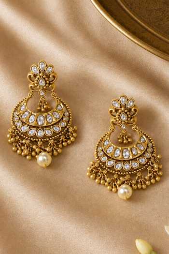 Prestones White Kundan Studded Earrings Online at Aza Fashions Prestones_White Kundan Studded Earrings _Online_at_Aza_Fashions