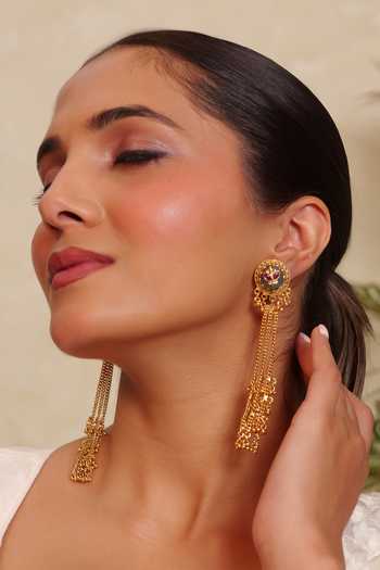 Prestones_Multi Color Lotus Motif Earrings _Online_at_Aza_Fashions