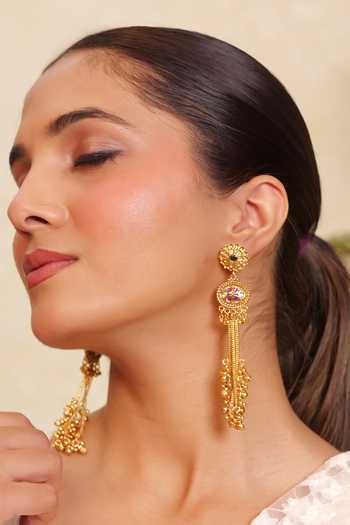 Prestones Kundan Embellished Tassel Earrings 