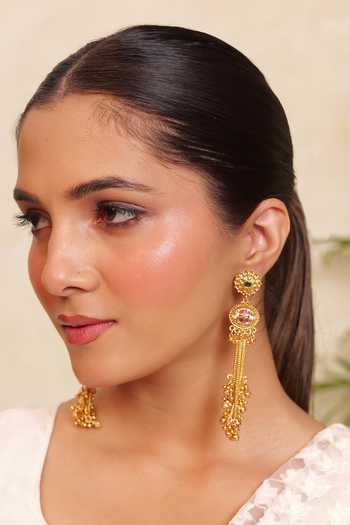 Prestones Kundan Embellished Tassel Earrings 