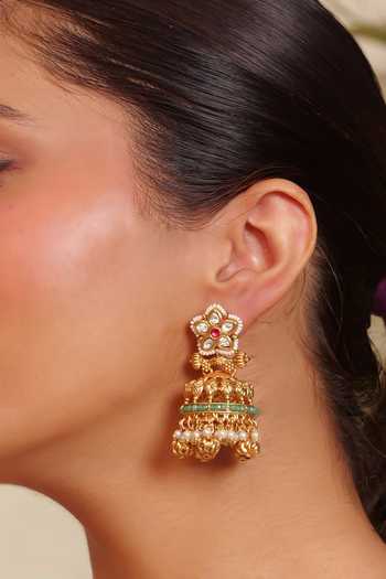 Prestones Gold Plated Kundan Embellished Earrings Online at Aza Fashions Prestones_Gold Plated Kundan Embellished Earrings _Online_at_Aza_Fashions