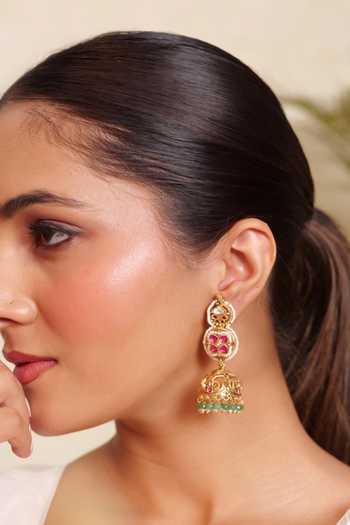 Prestones Bead Embellished Jhumka Earrings 