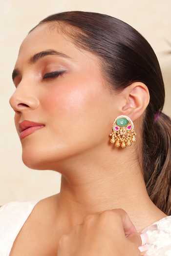 Prestones_Green Antique Finish Mix Metal Earrings _Online_at_Aza_Fashions