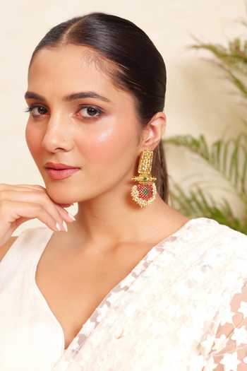 Buy Prestones Green Meenakari Temple Work Earrings at Aza Fashions Buy_Prestones_Green Meenakari Temple Work Earrings _at_Aza_Fashions