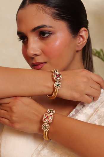 Prestones Kundan Embellished Bangles - Set of 2 