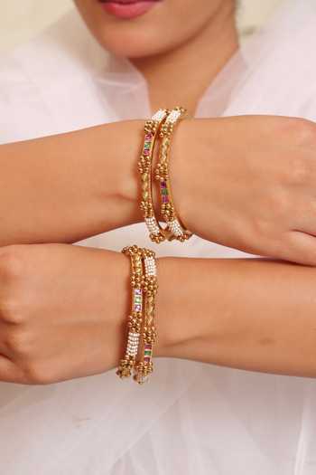 Prestones Traditional Twisted Floral Bangles - Set of 4