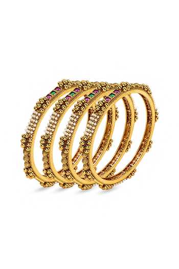 Prestones Traditional Twisted Floral Bangles - Set of 4