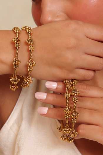 Prestones Floral Dangler Motif Bangles - Set of 4 