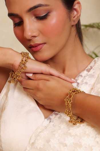 Prestones_Gold Plated Floral Dangler Motif - Set Of 4 _Online_at_Aza_Fashions