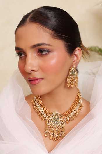 Prestones Multi Color Kundan Embellished Pendant Necklace Set Online at Aza Fashions Prestones_Multi Color Kundan Embellished Pendant Necklace Set _Online_at_Aza_Fashions