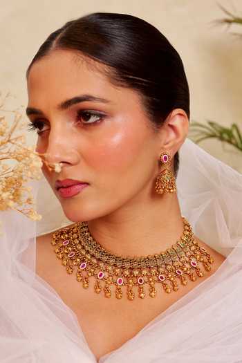 Prestones Geometric Textured Pattern Necklace Set 