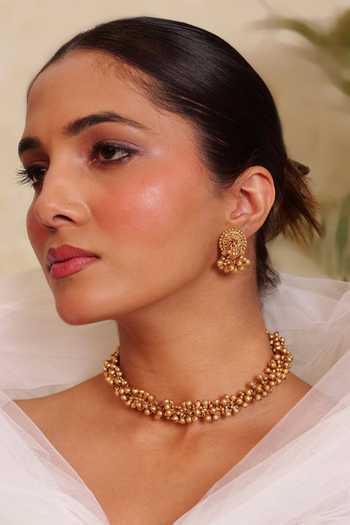 Prestones_Gold Plated Ghungroo Embellished Necklace Set _Online_at_Aza_Fashions