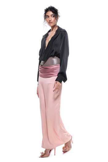 Buy Sameer Madan Pink Satin, Faux Leather Diva Do Mar Draped Skirt Online at Aza Fashions Buy_Sameer Madan_Pink Satin, Faux Leather Diva Do Mar Draped Skirt _Online_at_Aza_Fashions