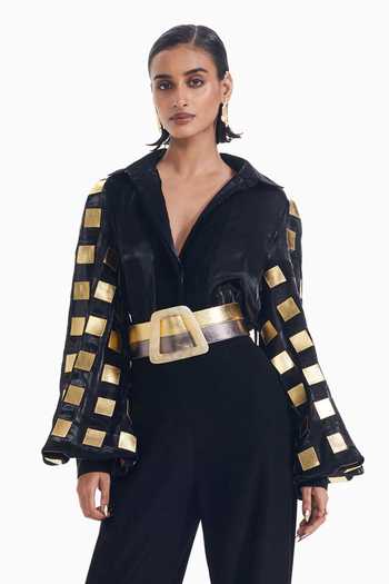 Sameer Madan Hot Mess Leather Applique Work Blouse 