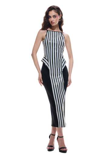 Sameer Madan Afterglow Rio Bodycon Striped Midi Dress 