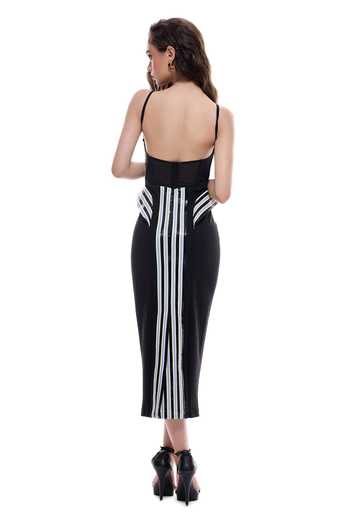 Sameer Madan Afterglow Rio Bodycon Striped Midi Dress 