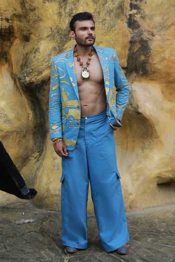 ASHNA VASWANI Hand Paint Denim Blazer & Pant Set 